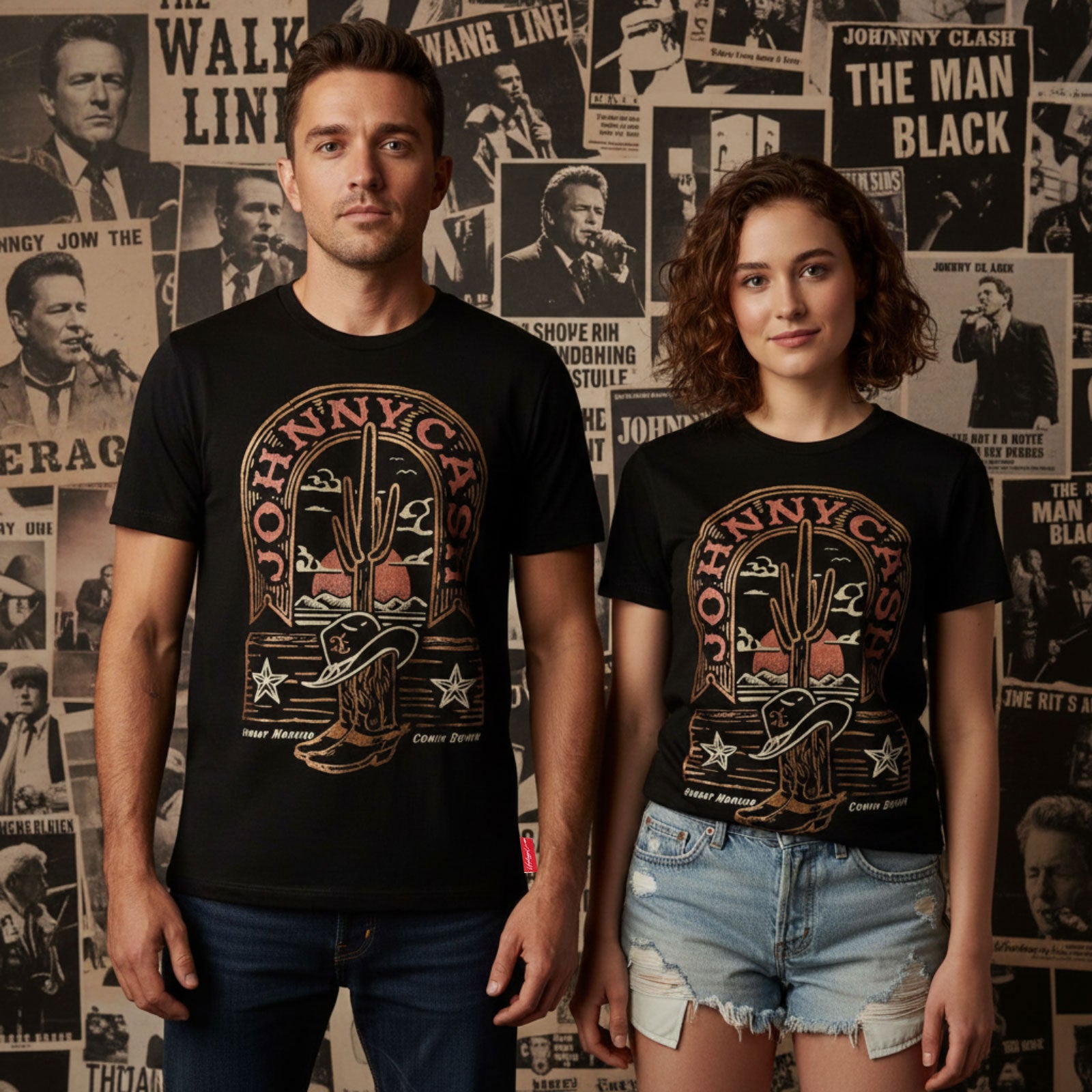 Johnny Cash Ladies Unplugged T-Shirt: Sunday Morning (Black)