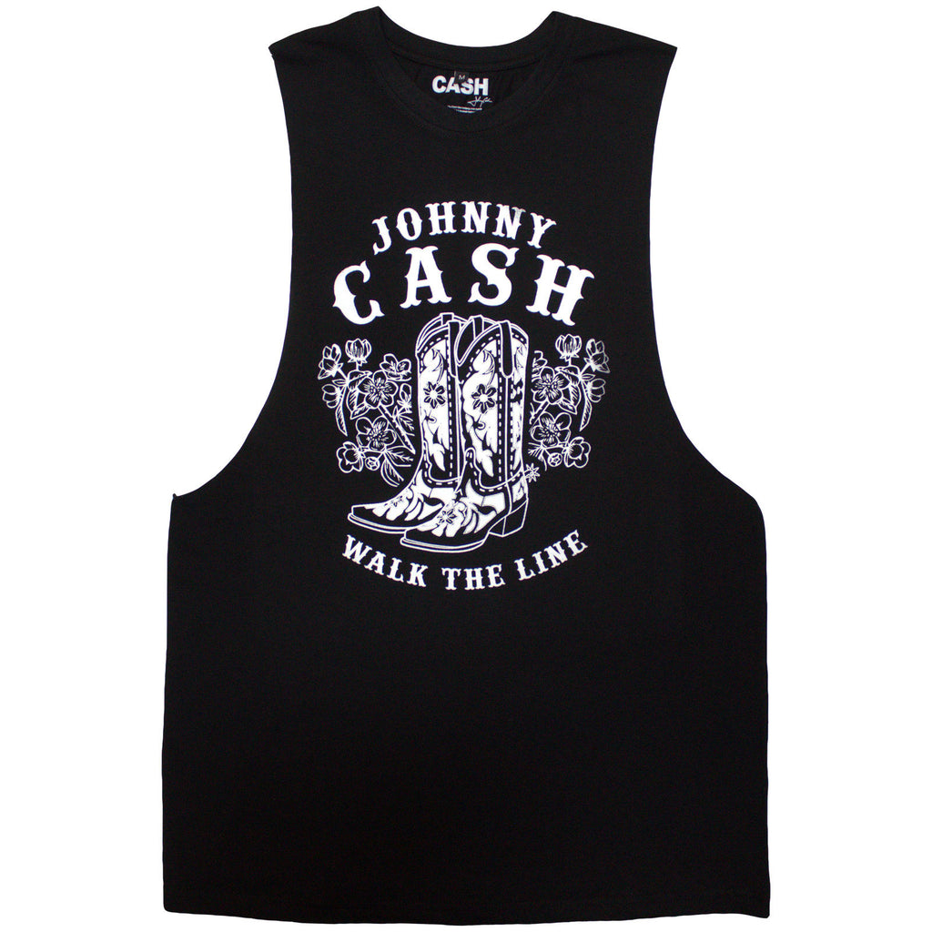 Johnny Cash Unisex Vest T-Shirt: Walk The Line Boots (Black)
