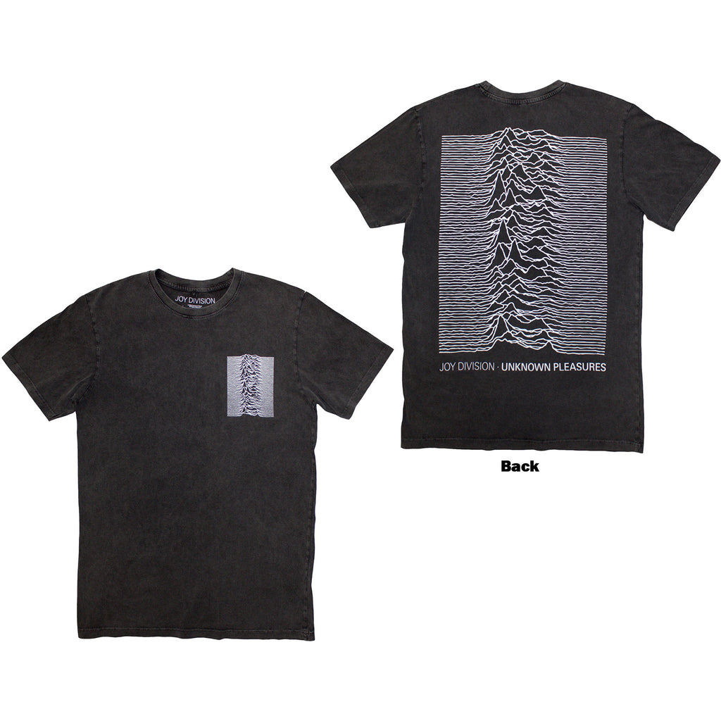 Joy Division Unisex Stone Wash T-Shirt: Pulsar Pocket Wave (Charcoal Grey) (Back Print)