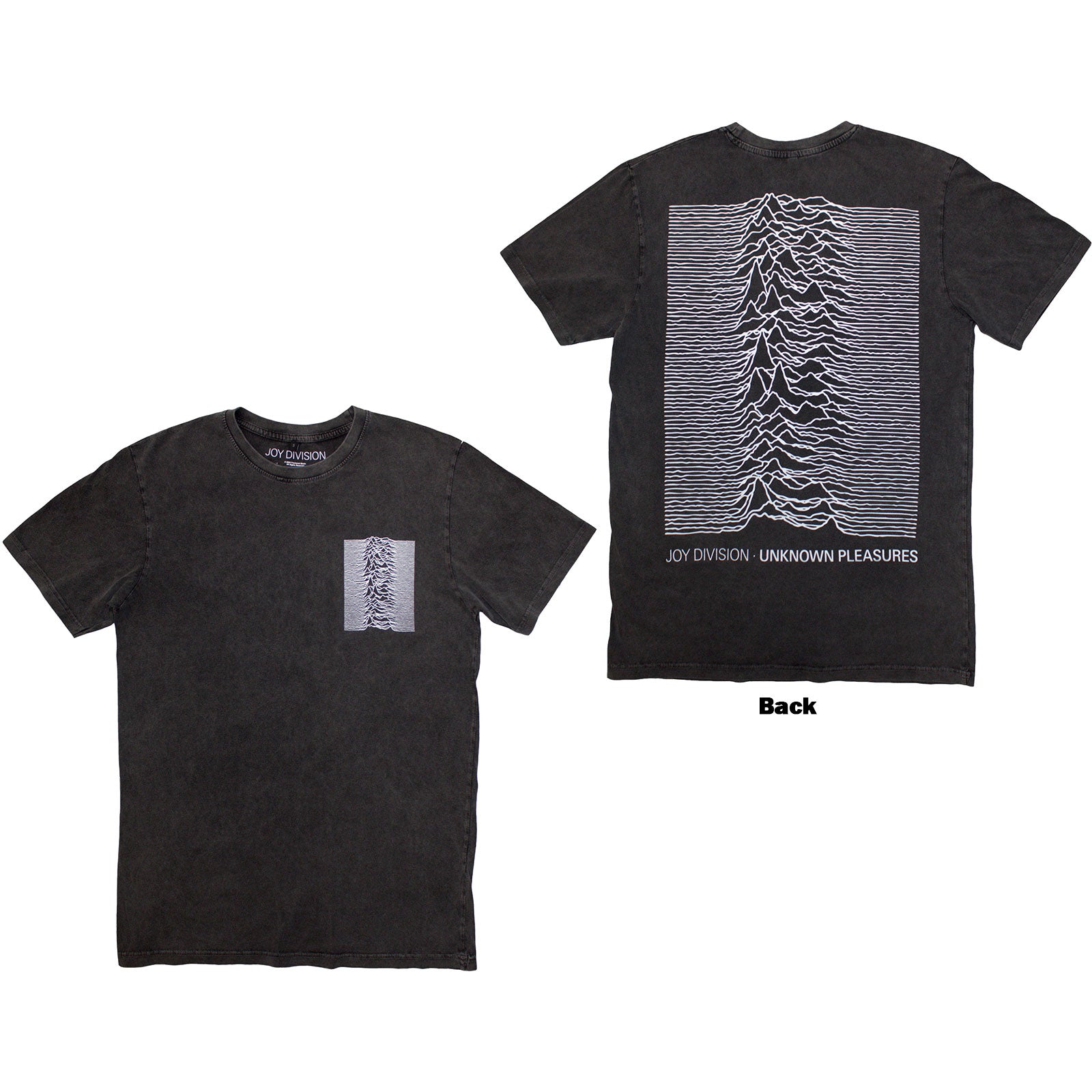 Joy Division Unisex Stone Wash T-Shirt: Pulsar Pocket Wave (Charcoal Grey) (Back Print)