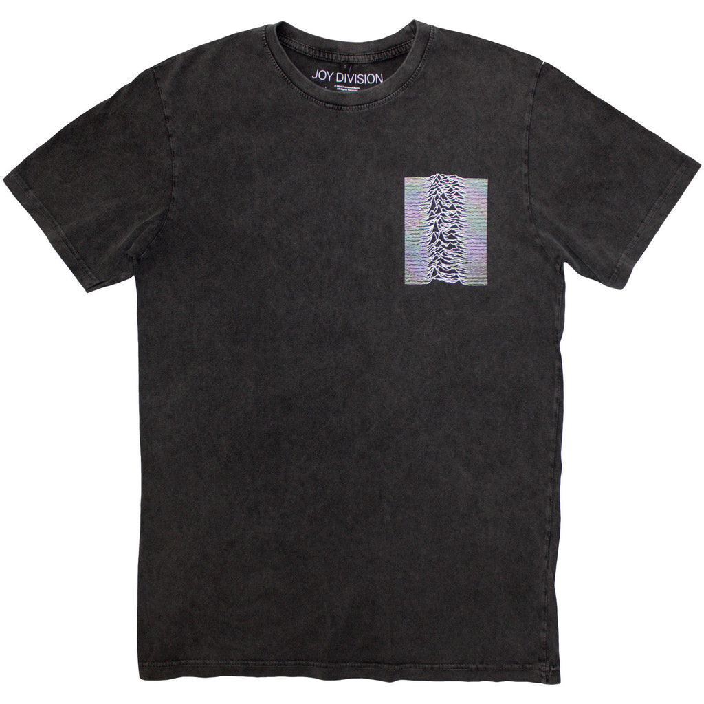 Joy Division Unisex Stone Wash T-Shirt: Pulsar Pocket Wave (Charcoal Grey) (Back Print)