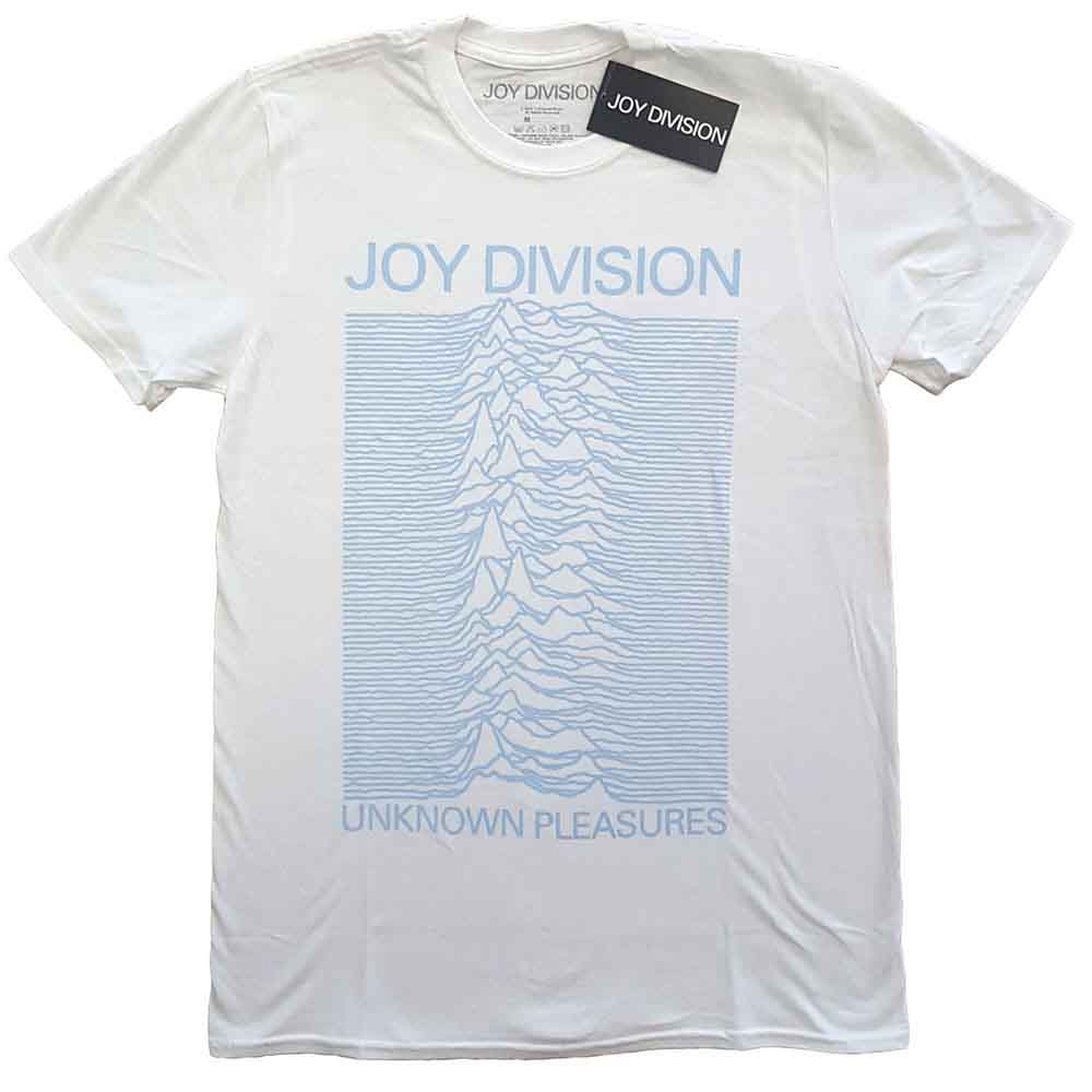 Joy Division Unisex T-Shirt: Unknown Pleasures Blue on White (White)