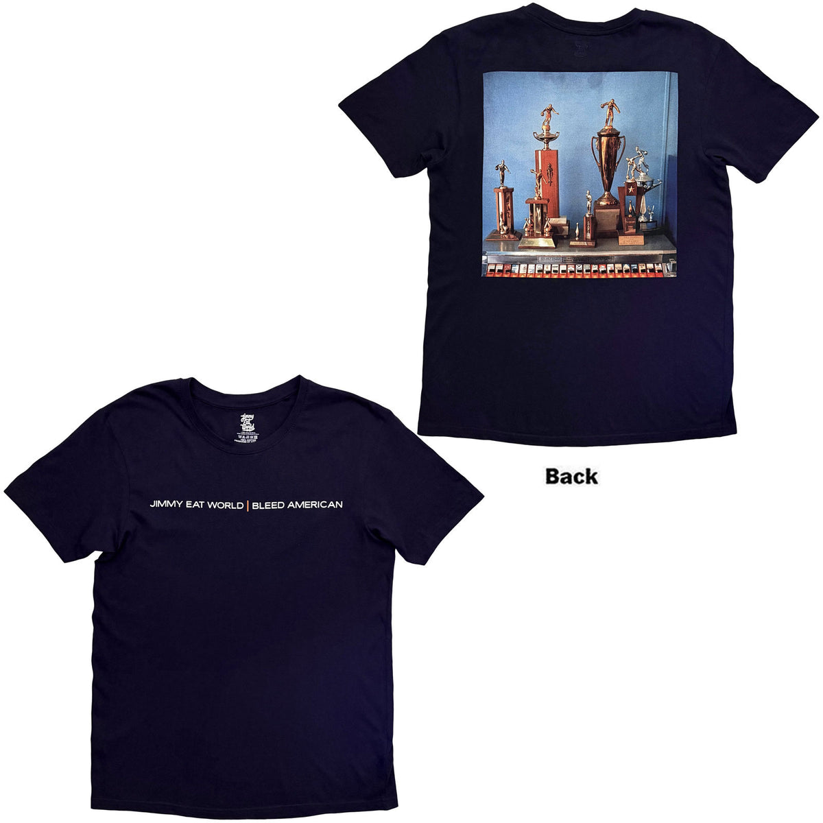 Jimmy Eat World Unisex T-Shirt: Bleed American Twist (Navy Blue) (Back Print)