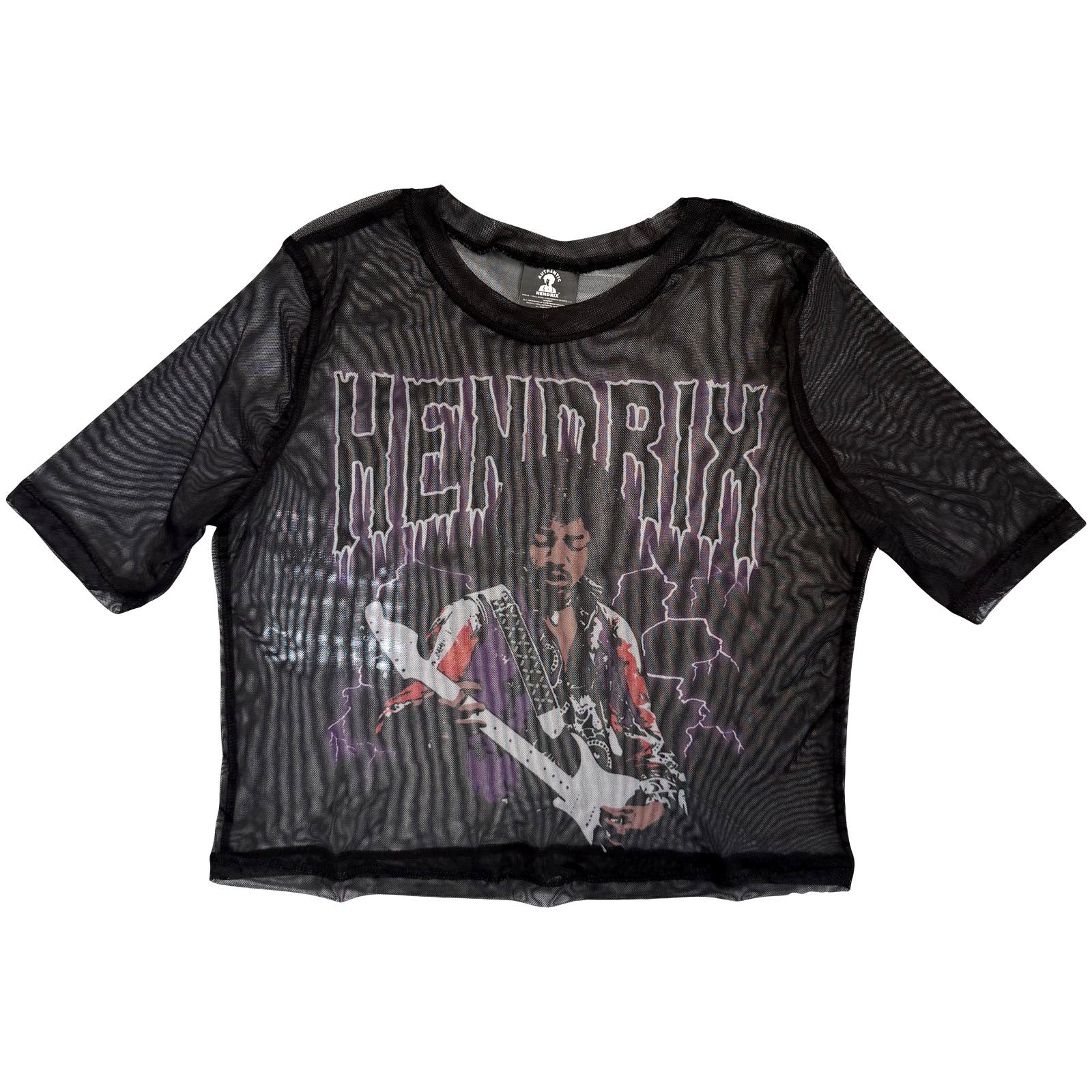Jimi Hendrix Ladies Mesh Crop Top: Lightning (Black)