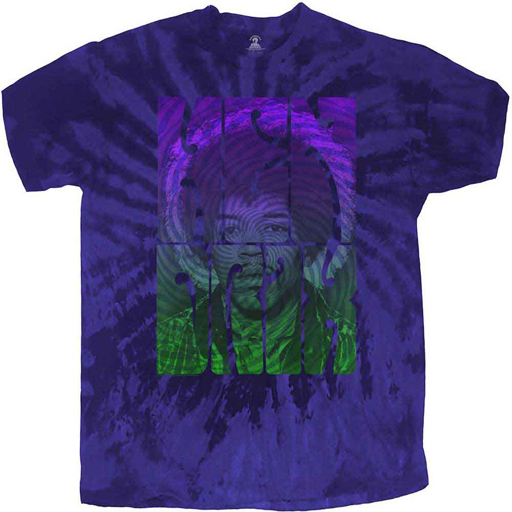 Jimi Hendrix Unisex T-Shirt: Swirly Text (Blue) (Wash Collection)