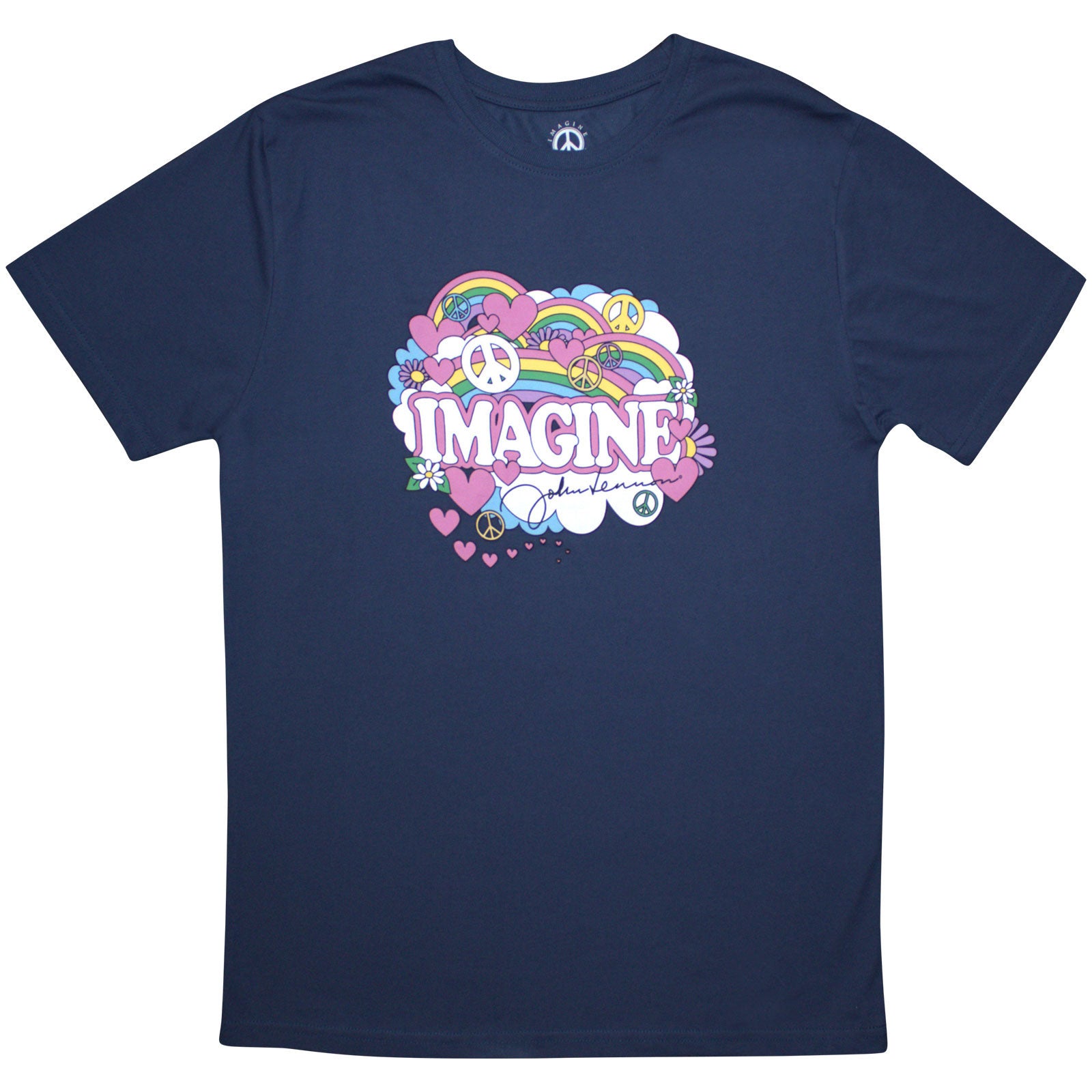 John Lennon Unisex T-Shirt: Rainbows, Love & Peace (Blue)