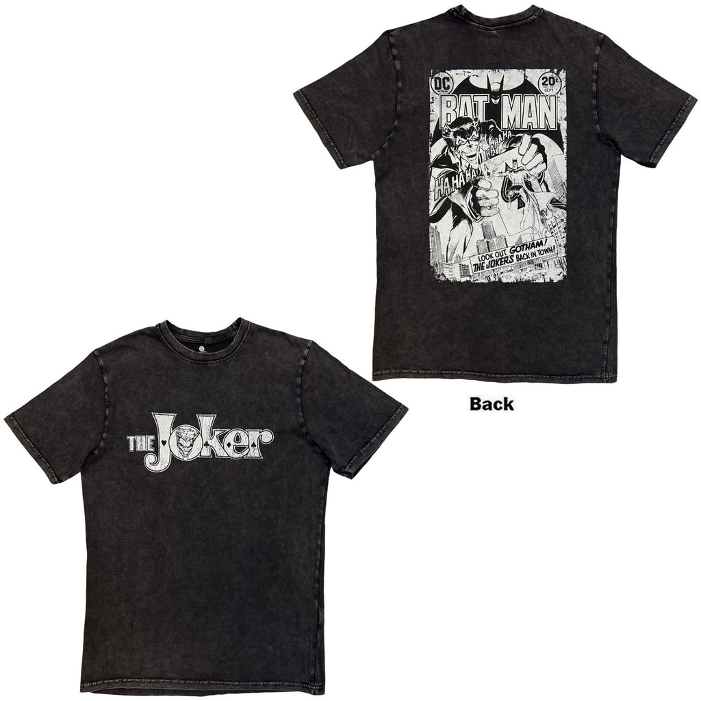 DC Comics Unisex Stone Wash T-Shirt: Joker Look Out Gotham! (Black) (Back Print)