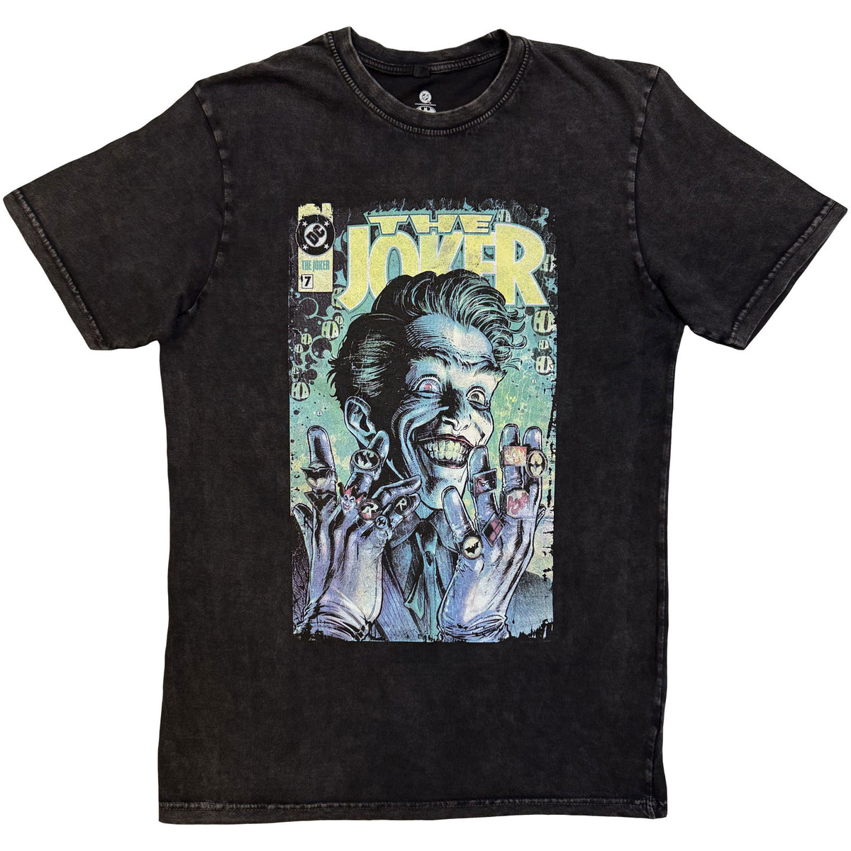 DC Comics Unisex Stone Wash T-Shirt: Joker Rings (Black)