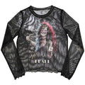 Janis Joplin Ladies Long Sleeve Mesh Crop Top: Pearl Garden (Black)
