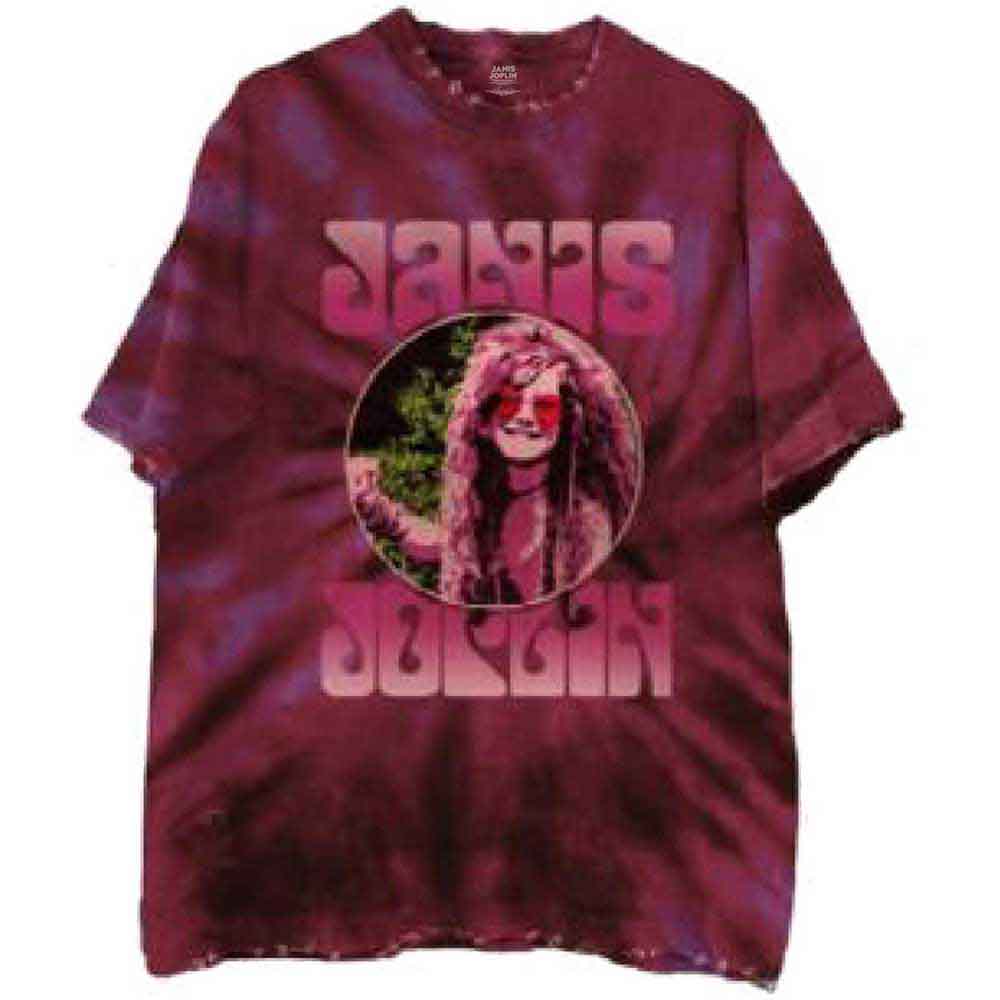 Janis Joplin Unisex T-Shirt: Pink Shades (Purple) (Wash Collection)