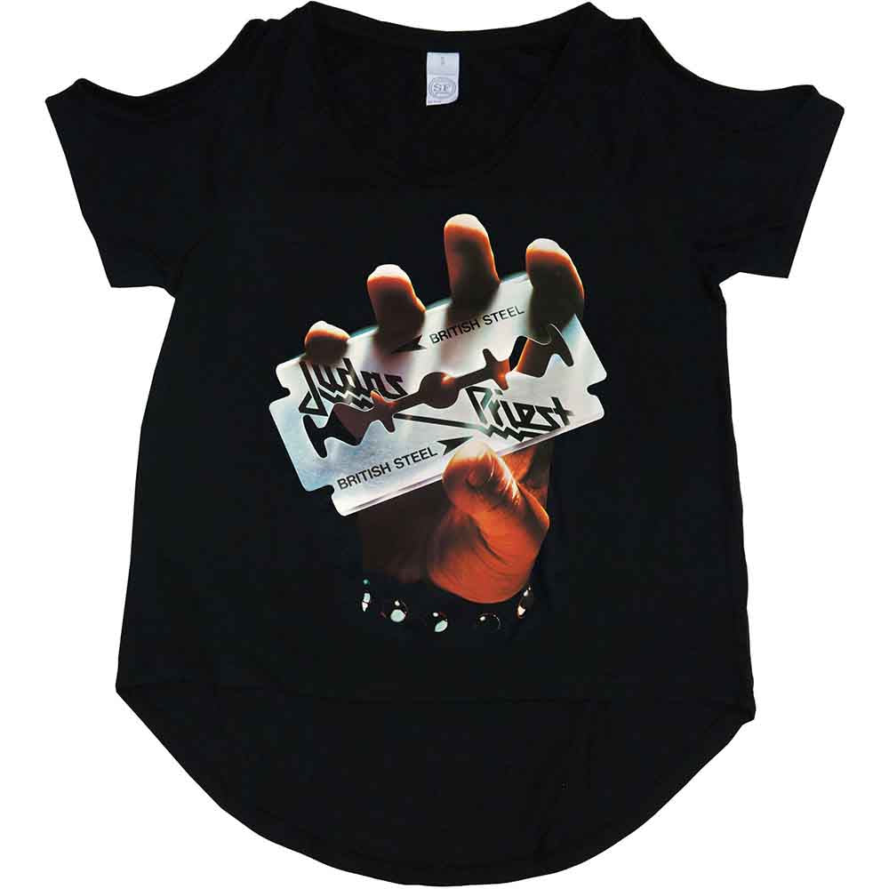 Judas Priest Ladies T-Shirt: British Steel (With Cut-Outs) (Black)