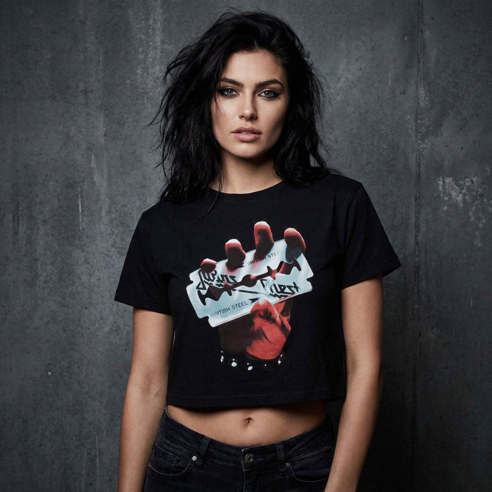 Judas Priest Ladies Crop Top: British Steel (Black)