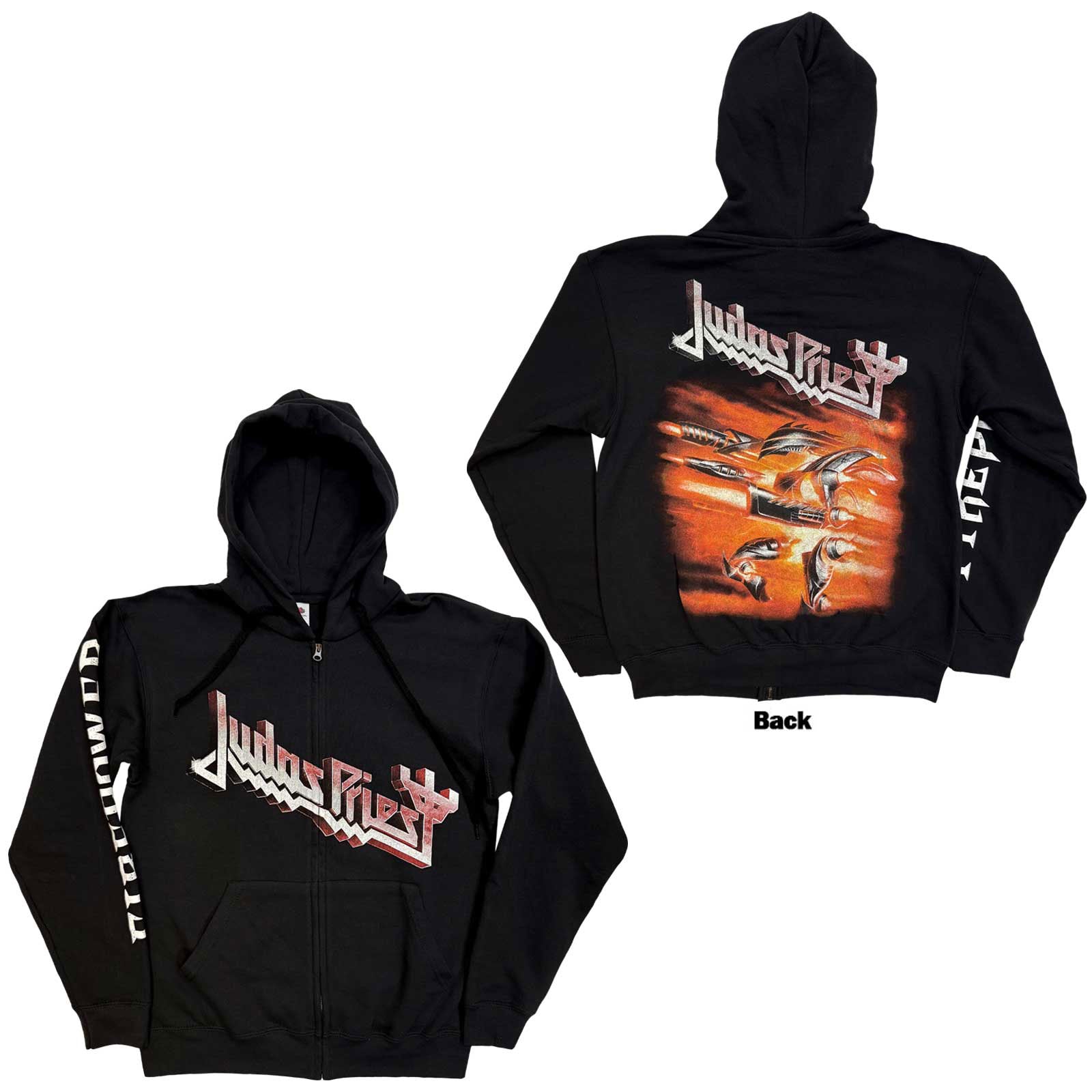 Judas Priest Unisex Zipped Hoodie: Firepower (Black) (Back Print)