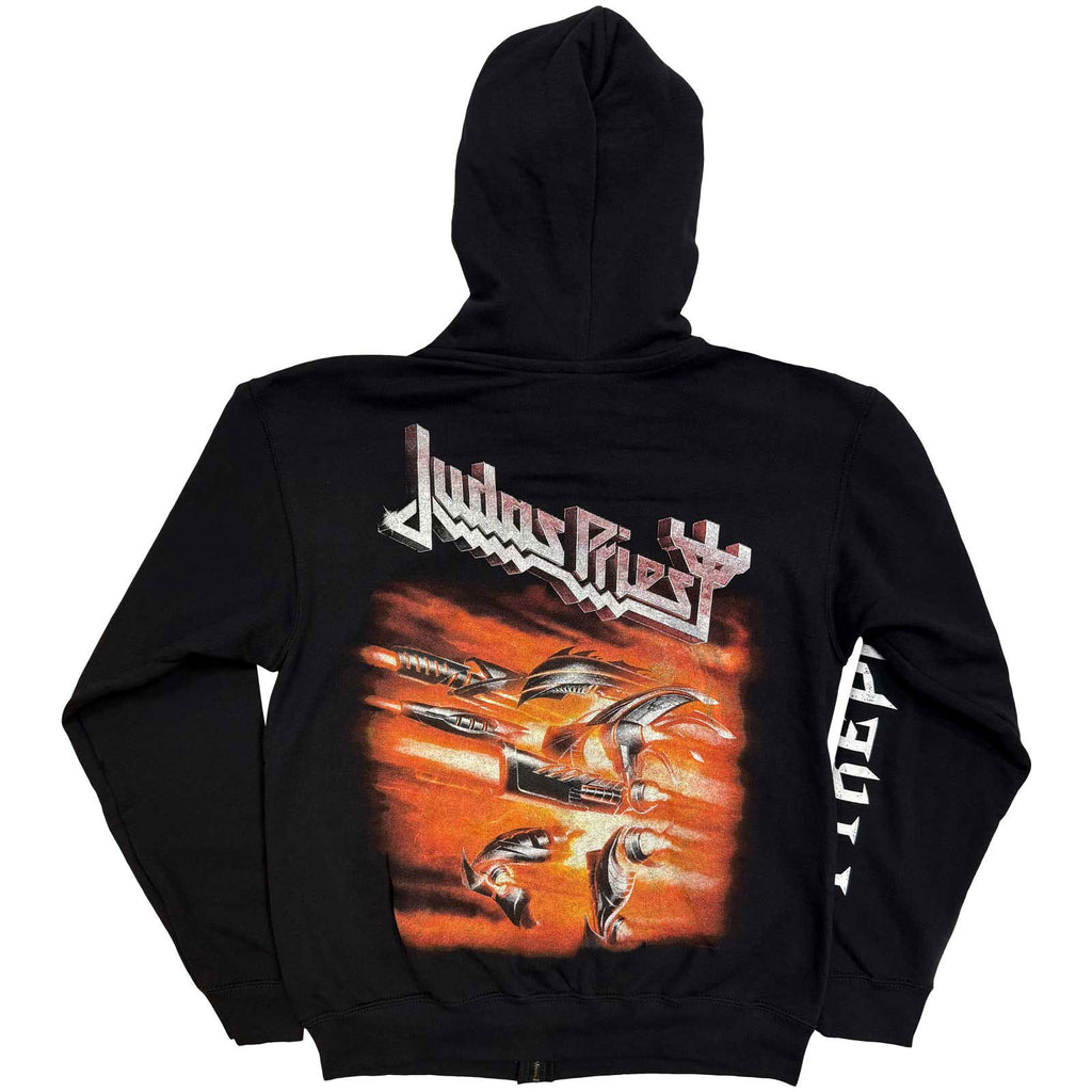 Judas Priest Unisex Zipped Hoodie: Firepower (Black) (Back Print)