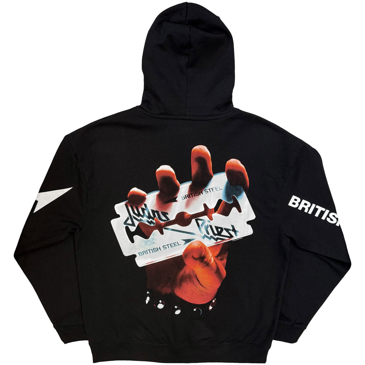 Judas Priest Unisex Pullover Hoodie: British Steel (Black) (Back & Sleeve Print)