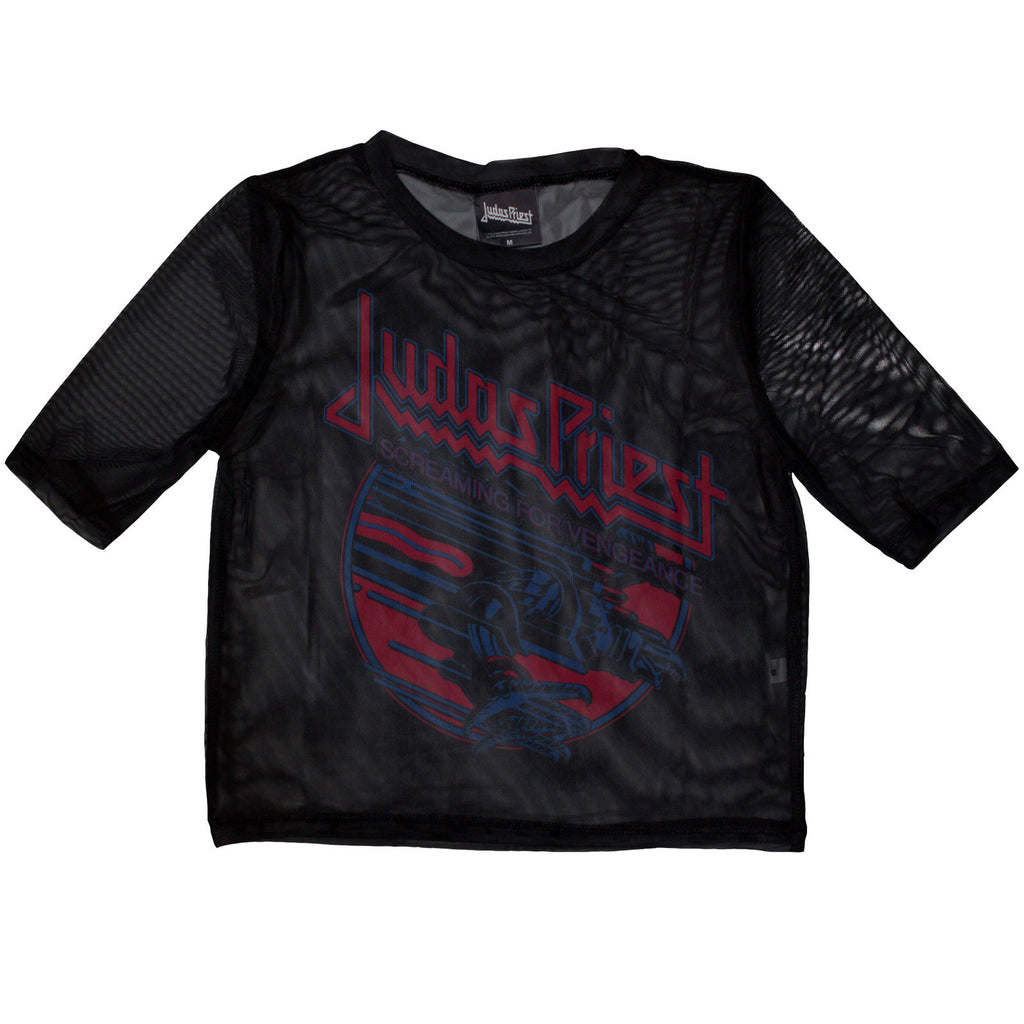 Judas Priest Ladies Mesh Crop Top: Screaming For Vengeance (Black)