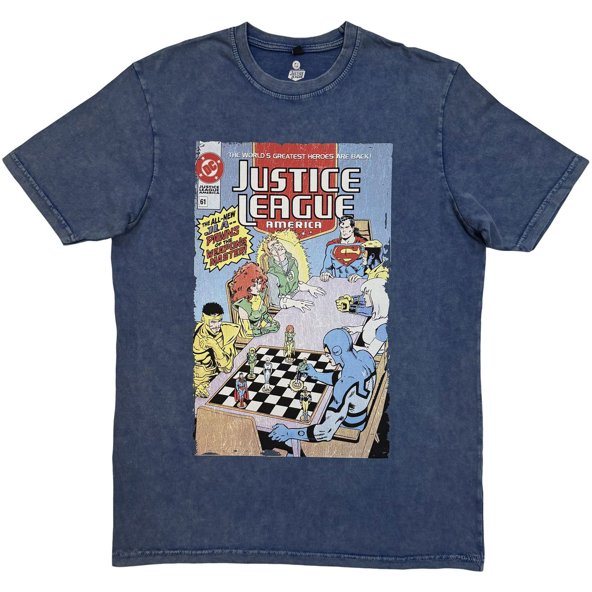 DC Comics Unisex Stone Wash T-Shirt: Justice League America (Denim Blue)
