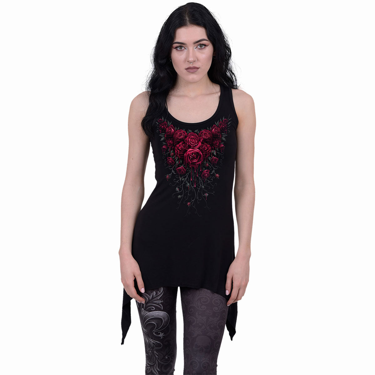Spiral Ladies Goth Bottom Camisole Dress: Blood Rose (Black)