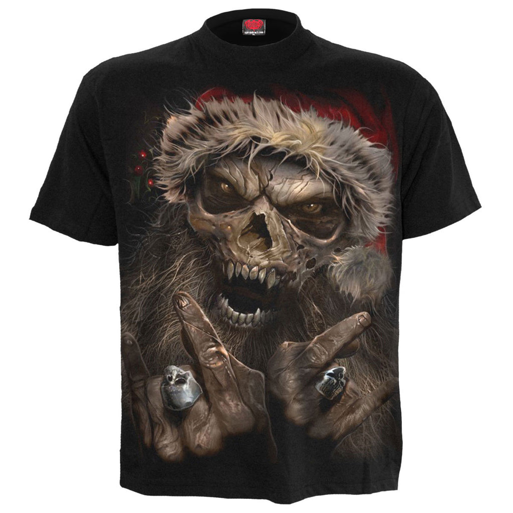 Spiral Unisex T-Shirt: Rock Santa (Black) (Back Print)