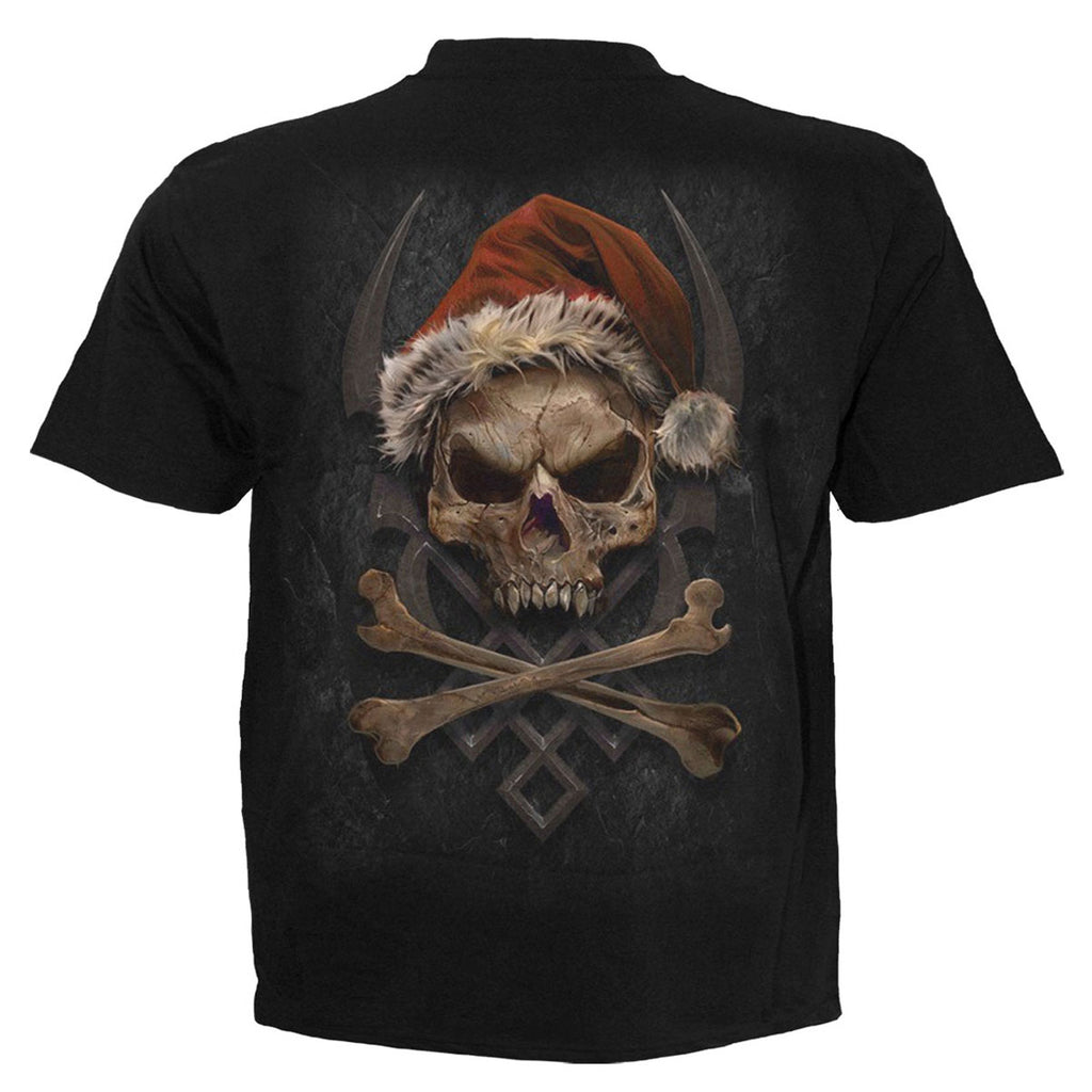 Spiral Unisex T-Shirt: Rock Santa (Black) (Back Print)