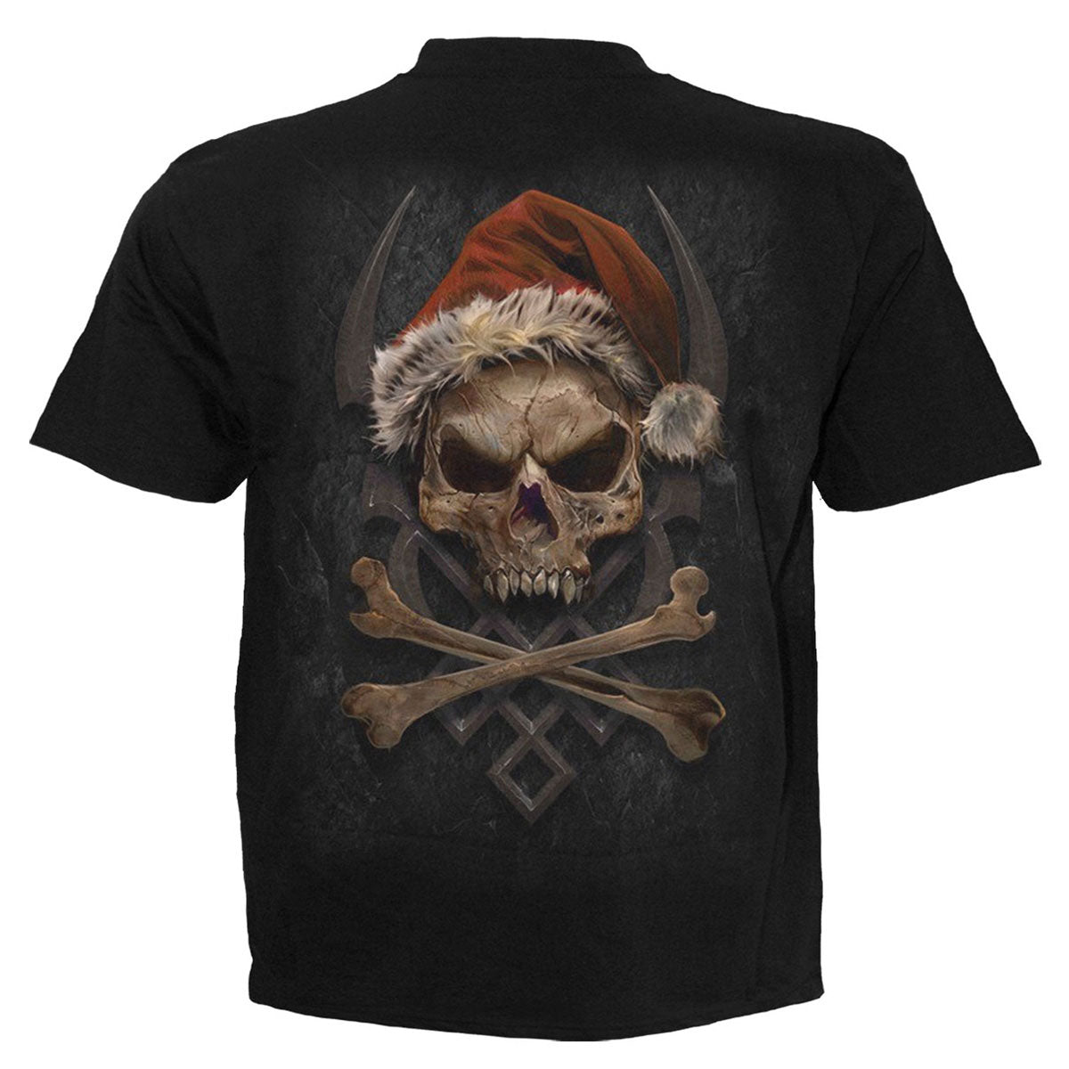 Spiral Unisex T-Shirt: Rock Santa (Black) (Back Print)