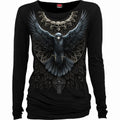 Spiral Ladies Long Sleeve Baggy T-Shirt: Raven Skull (Black)