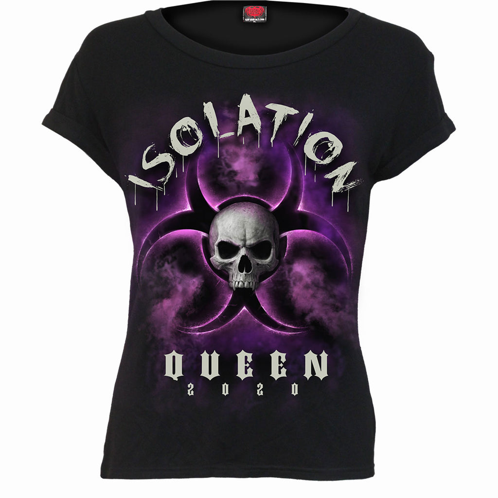 Spiral Ladies Boatneck Cap Sleeve T-Shirt: Isolation Queen (Black)