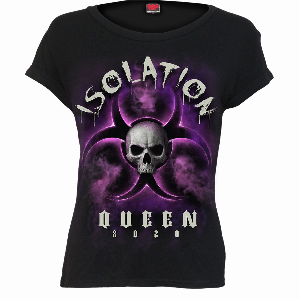 Spiral Ladies Boatneck Cap Sleeve T-Shirt: Isolation Queen (Black)