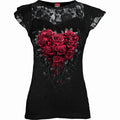 Spiral Ladies Lace Layered Cap Sleeve Top: Bleeding Heart (Black)
