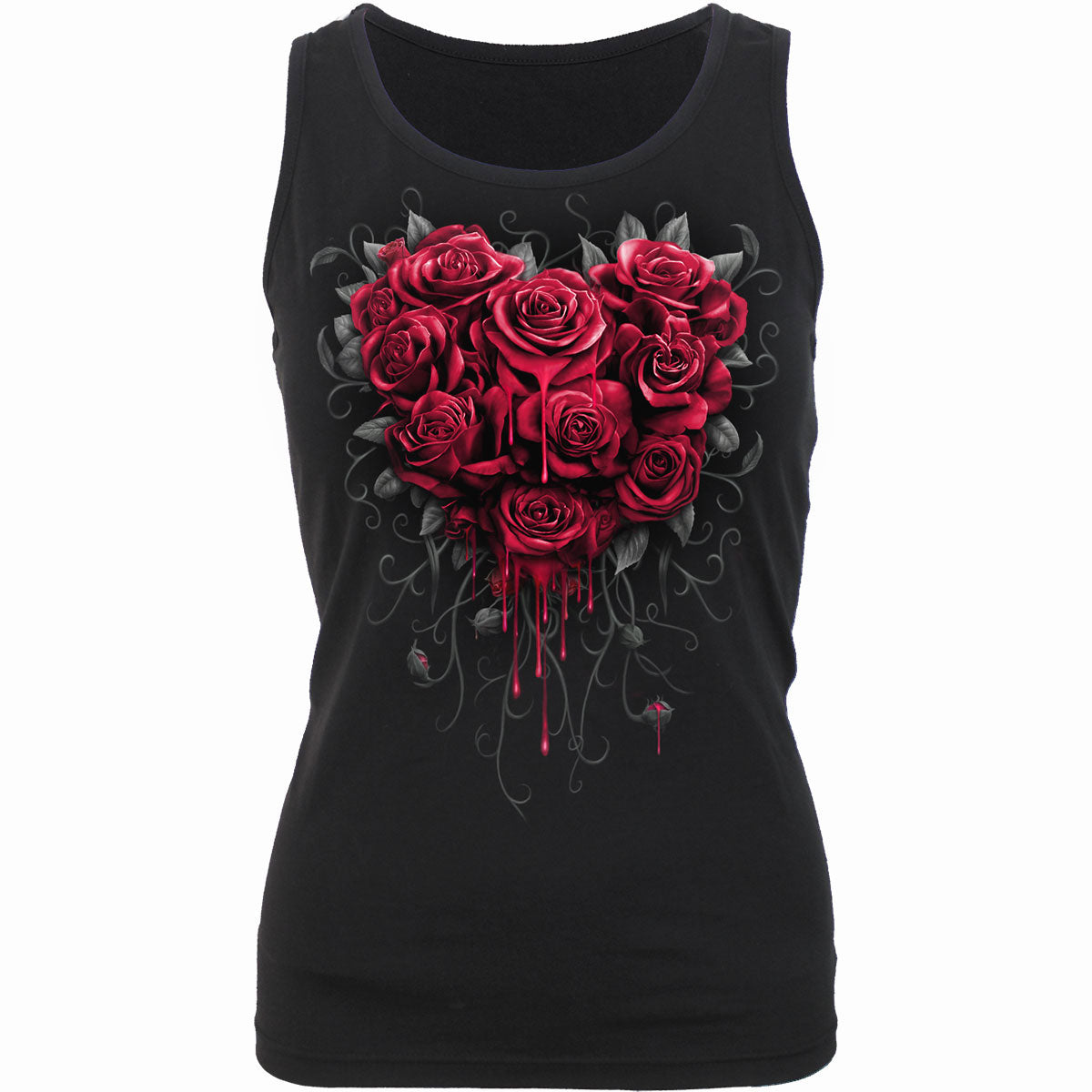 Spiral Ladies Razor Back Vest T-Shirt: Bleeding Heart (Black)