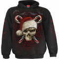 Spiral Unisex Pullover Hoodie: Candy Cane Santa (Black) (Back & Sleeve Print)