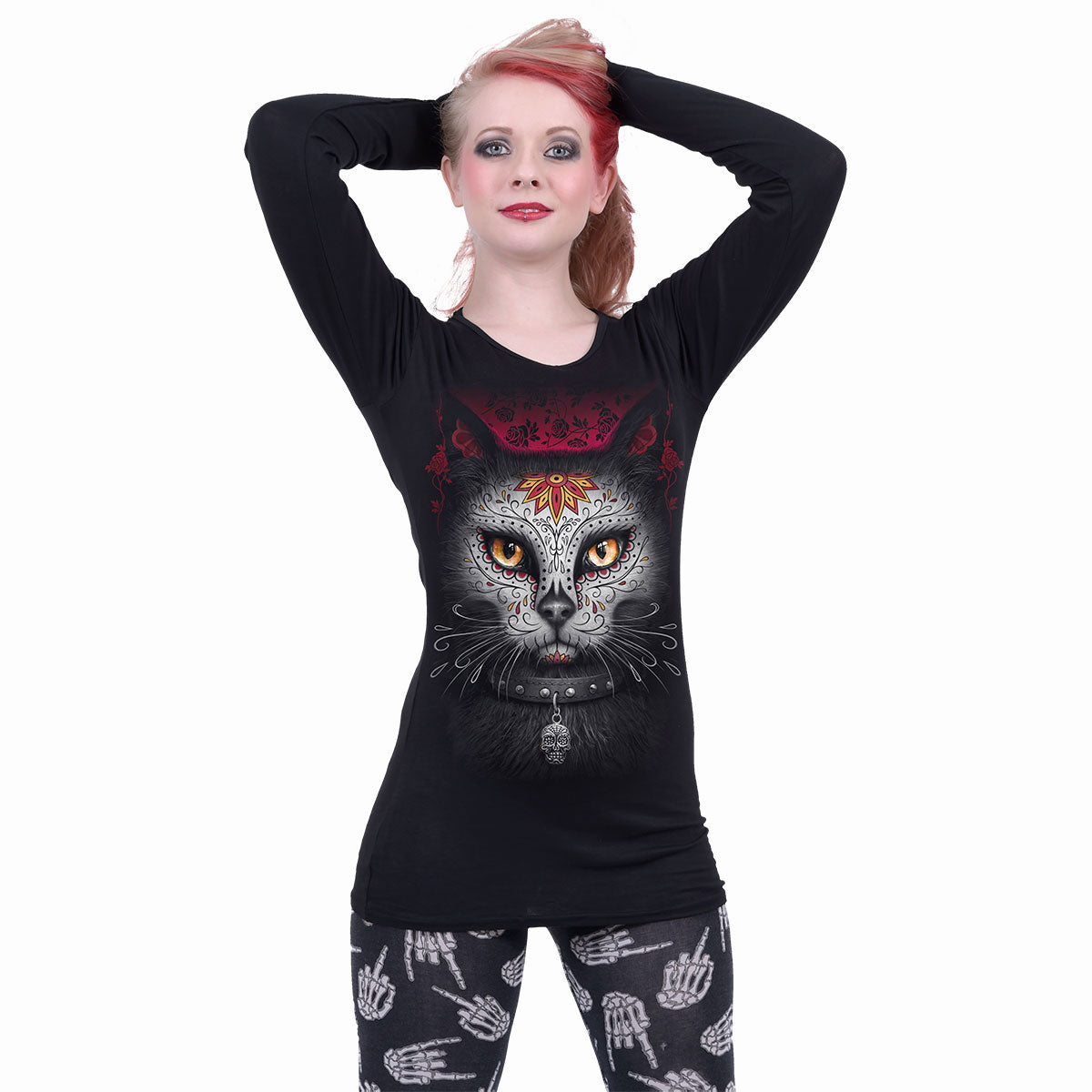 Spiral Ladies Long Sleeve Baggy T-Shirt: Catrina (Black)