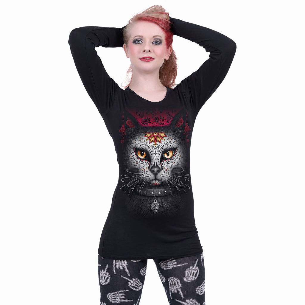 Spiral Ladies Long Sleeve Baggy T-Shirt: Catrina (Black)