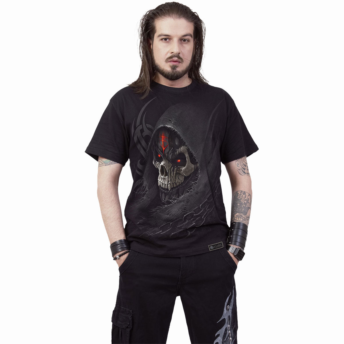 Spiral Unisex Organic T-Shirt: Dark Death (Black) (Back Print)