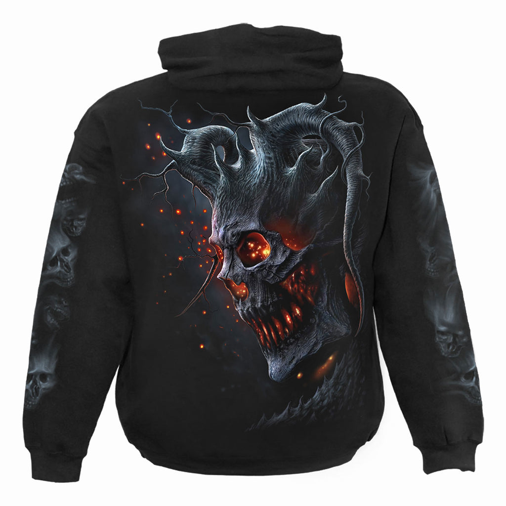 Spiral Unisex Pullover Hoodie: Death Embers (Black) (Back & Sleeve Print)
