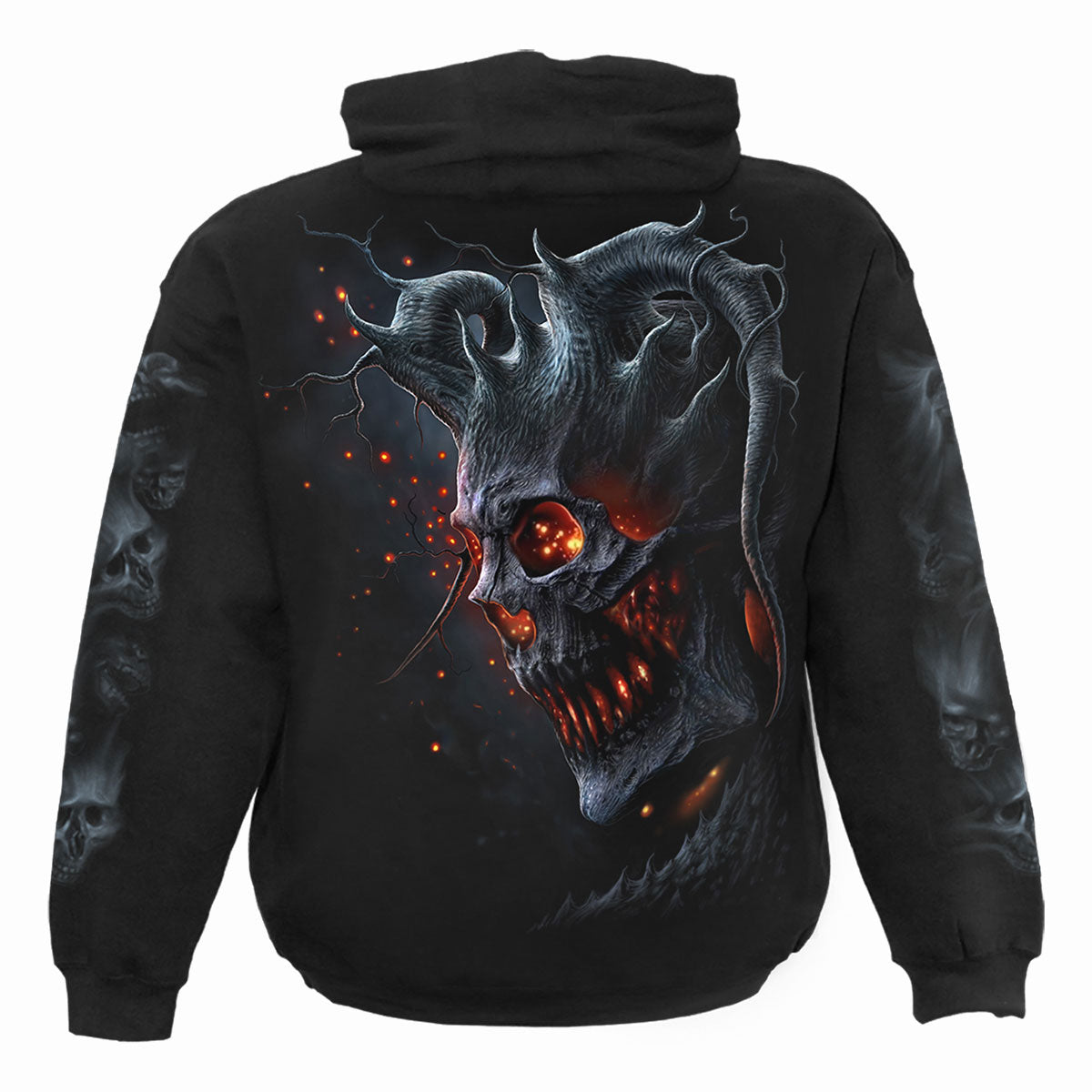 Spiral Unisex Pullover Hoodie: Death Embers (Black) (Back & Sleeve Print)