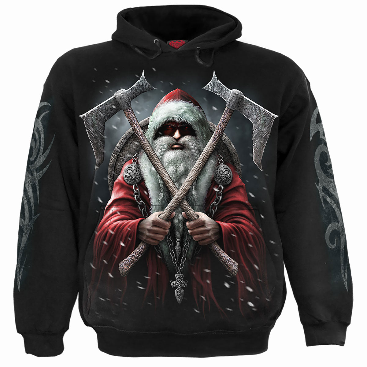 Spiral Unisex Pullover Hoodie: Sleigher (Black) (Back & Sleeve Print)