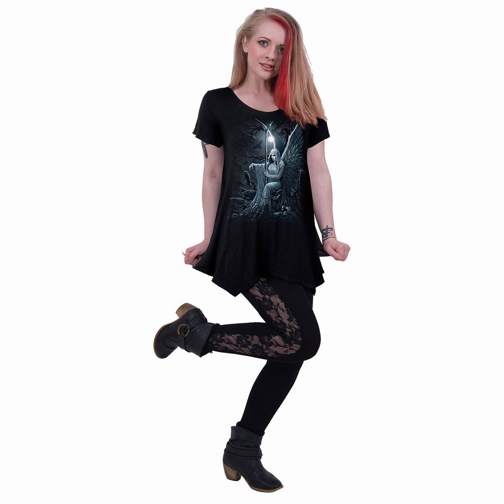 Spiral Ladies Smock Tunic Casual Top: Ethereal Angel (Black)