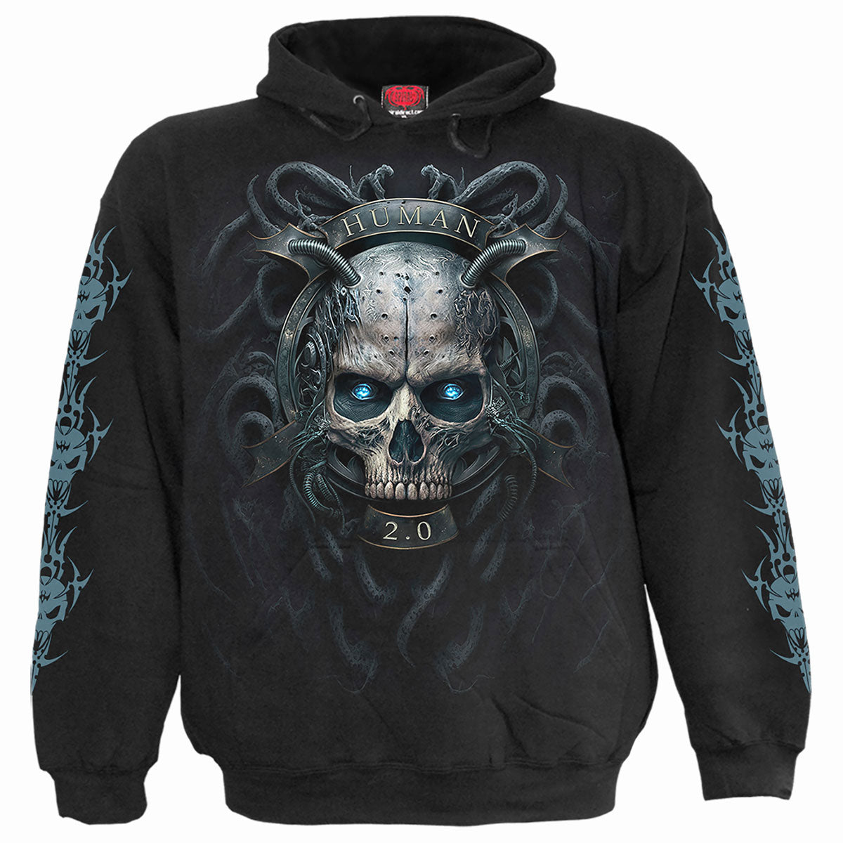 Spiral Unisex Pullover Hoodie: Human 2.0 (Black) (Back & Sleeve Print)