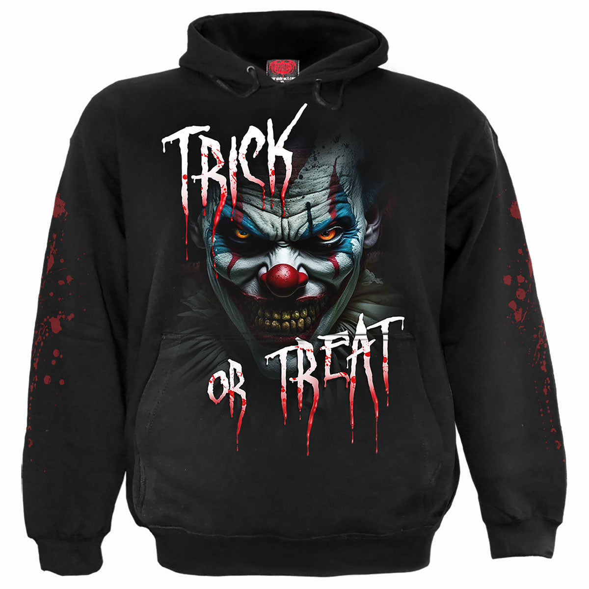 Spiral Unisex Pullover Hoodie: Trick Or Treat (Black) (Back & Sleeve Print)