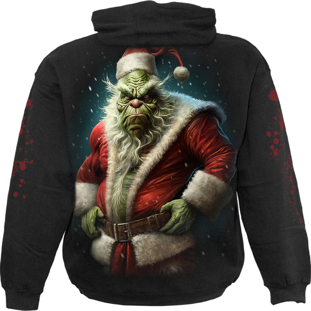 Spiral Unisex Pullover Hoodie: Bah Humbug (Black) (Back & Sleeve Print)