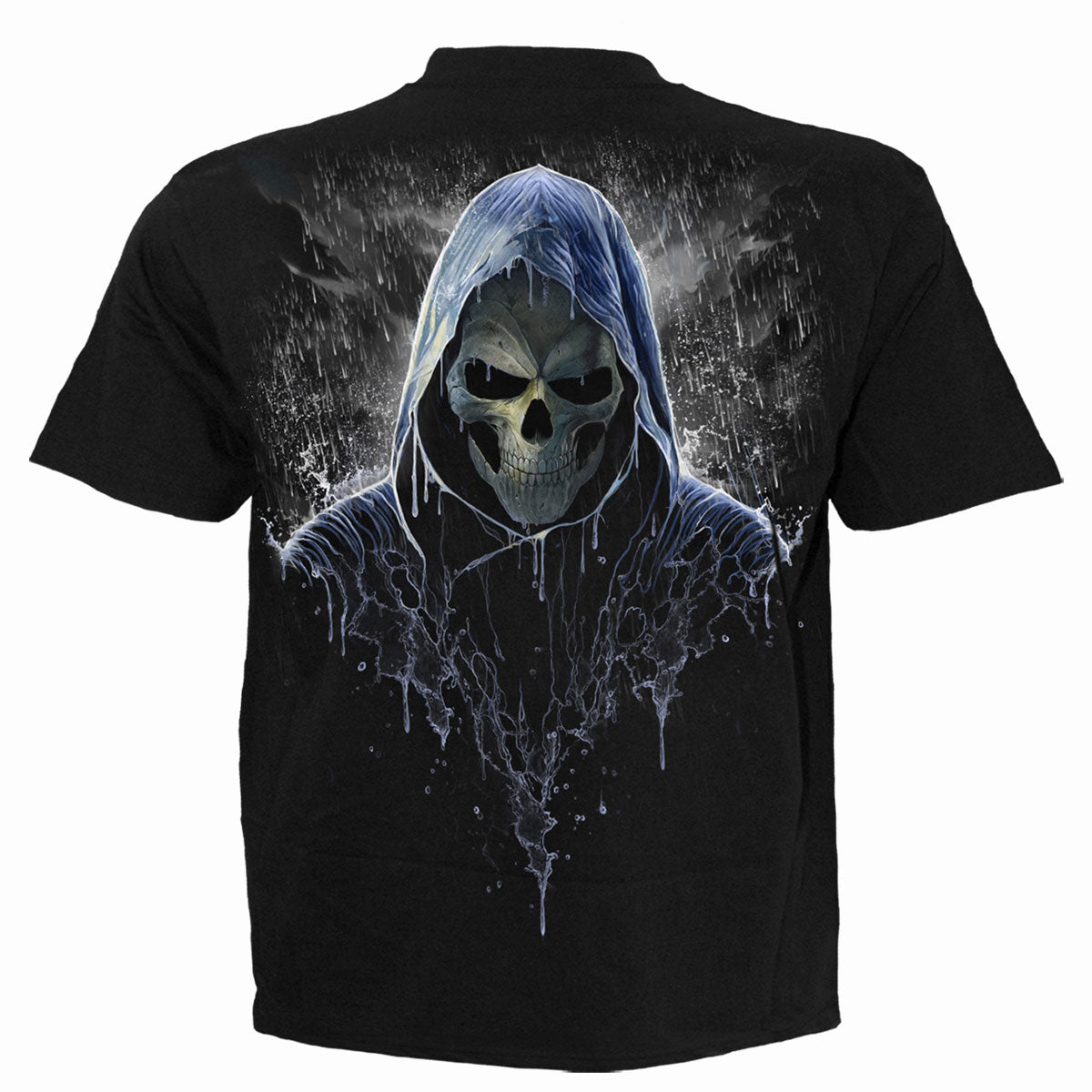 Spiral Unisex T-Shirt: Reaping In The Rain (Black) (Back Print)