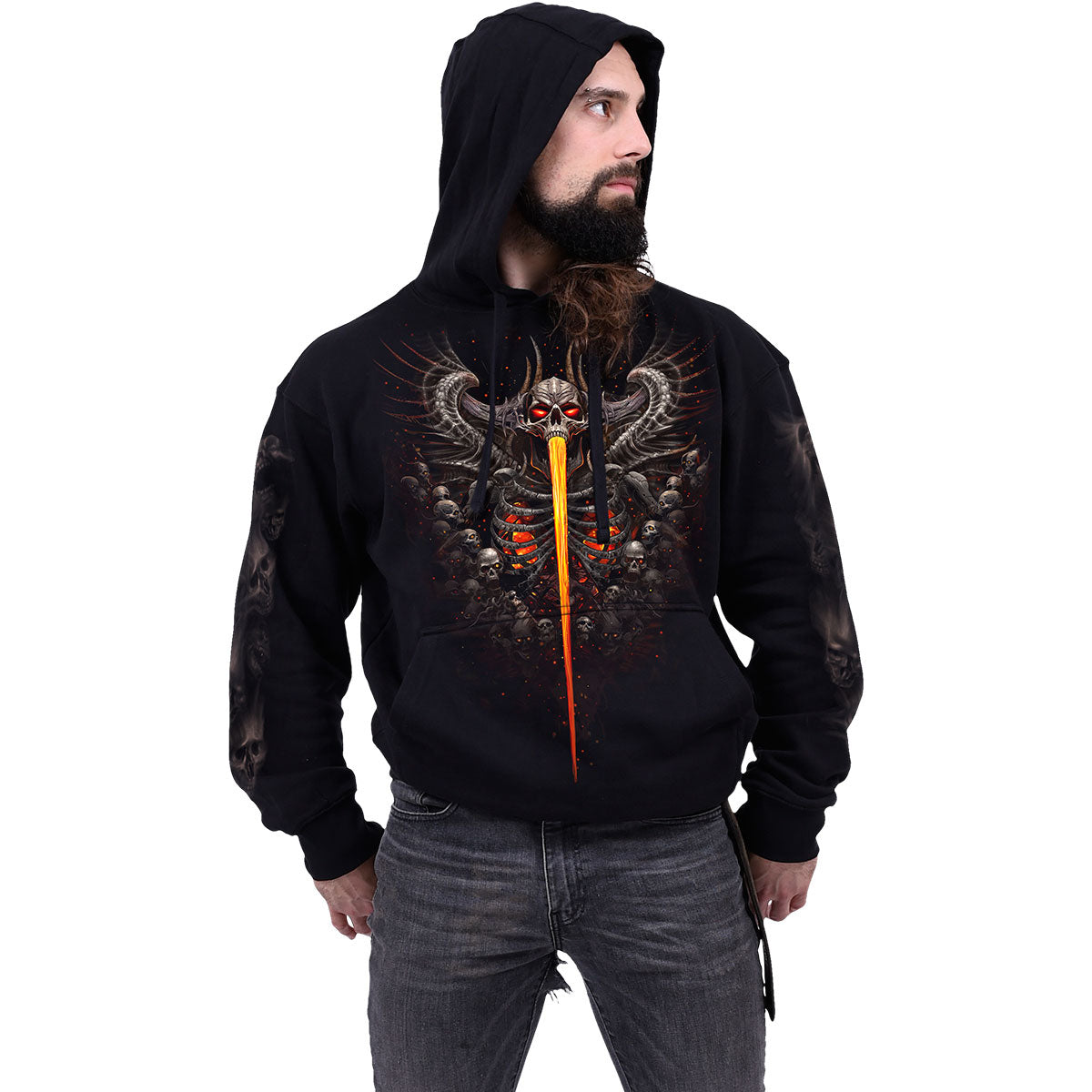 Spiral Unisex Pullover Hoodie: Gates Of Hell (Black) (Back & Sleeve Print)