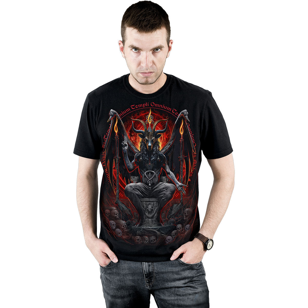 Spiral Unisex T-Shirt: Baphomet (Black) (Back Print)