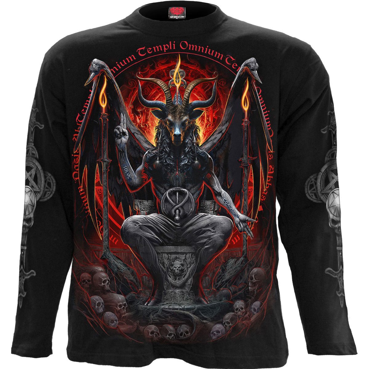 Spiral Unisex Long Sleeve T-Shirt: Baphomet (Black) (Back & Sleeve Print)