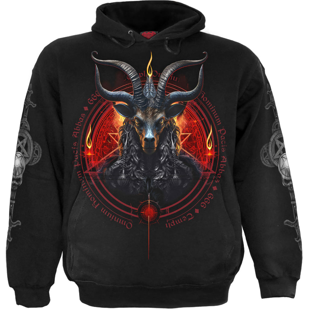 Spiral Unisex Pullover Hoodie: Baphomet (Black) (Back & Sleeve Print)