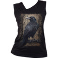 Spiral Ladies Gathered Shoulder Slant Vest T-Shirt: Raven Wise (Black)