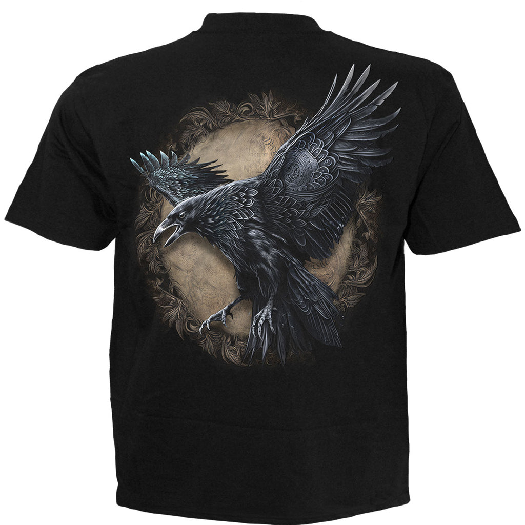 Spiral Unisex T-Shirt: Raven Wise (Black) (Back Print)