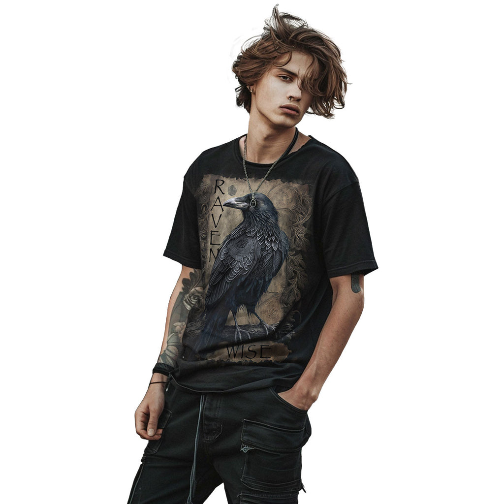 Spiral Unisex T-Shirt: Raven Wise (Black) (Back Print)