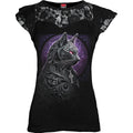 Spiral Ladies Lace Layered Cap Sleeve Top: Celtic Whiskers (Black)